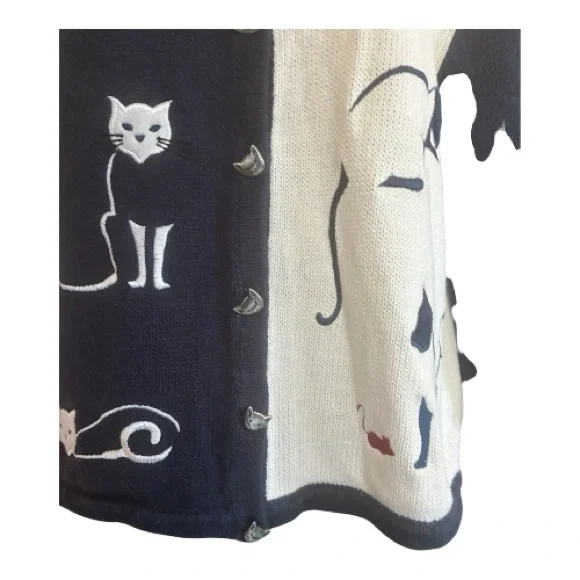 Christopher & Banks Navy and White Cat Sweater Size Large - Picture 2 of 14